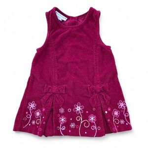 Samantha Says Girls 3T Corduroy Maroon Jumper Dress Pink Floral Embroidered Bows